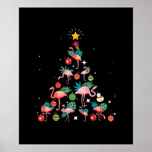Poster Arbre de Noël Flamant rose drôle (Devant)
