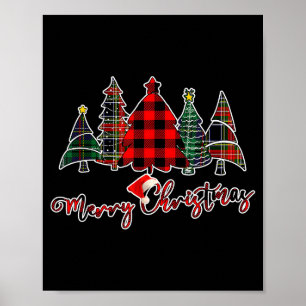Poster Arbre de Noël gai carreau de buffle vert noir roug