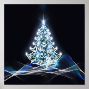 Poster Arbre de Noël lumineux, Flammes de neige blanches,