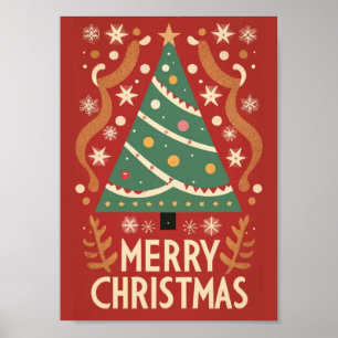 Poster Arbre de Noël rétro design traditionnel