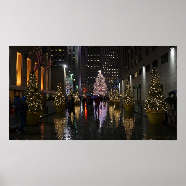 Poster Arbre de Noël Rockefeller Center en réflexion (Devant)