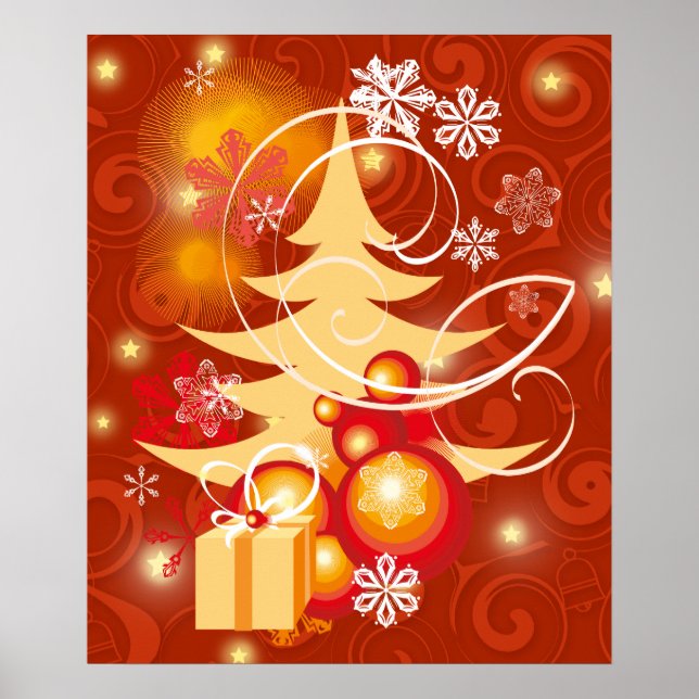 Poster Arbre de Noël rouge et or (Devant)