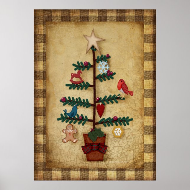 Poster Arbre de Noël style art populaire | Prim (Devant)