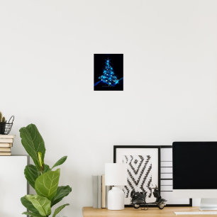 Poster arbre de Noël stylisé SlipperyJoe bleu brillant s