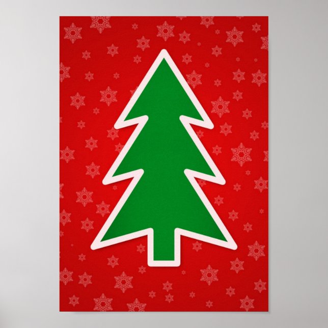 Poster Arbre de Noël sur l'arrière - plan rouge (Devant)