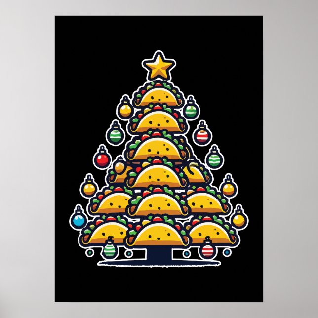 Poster Arbre de Noël Taco - Foodie Drôle Nourriture de va (Devant)