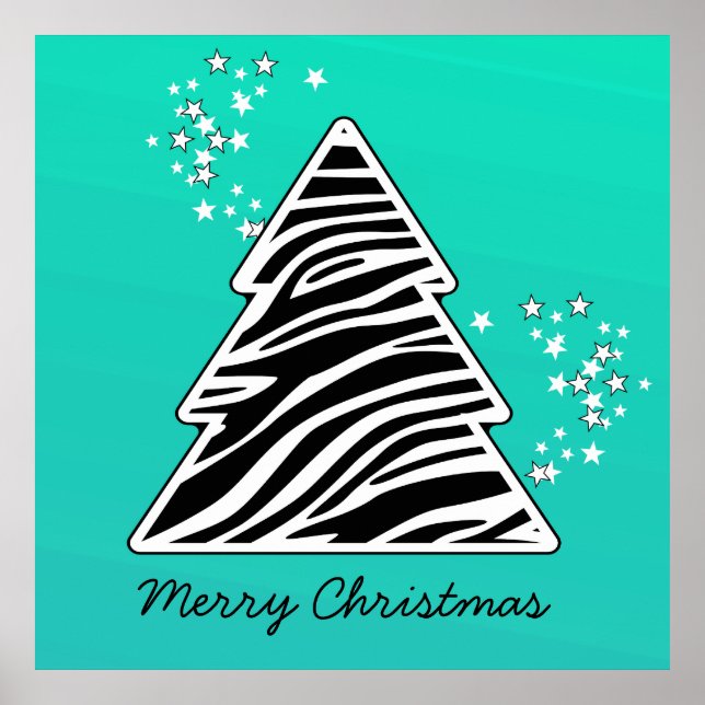 Poster Arbre de Noël Turquoise Zebra (Devant)