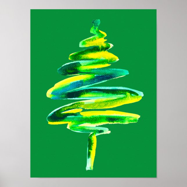 Poster Arbre de Noël vert aquarelle abstraite (Devant)