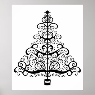 Poster Arbre de Noël vintage décoratif à volutes victorie