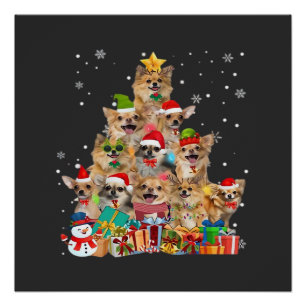 Poster Arbre de Noël Xmas Lumières Chihuahua T-Shi Classi