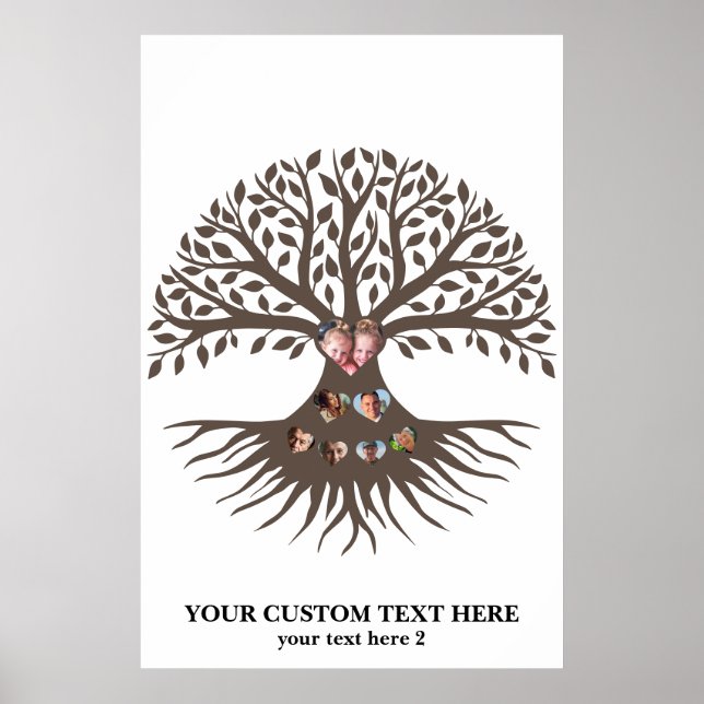 Poster Arbre de réunion familiale avec photos et coeurs (Devant)