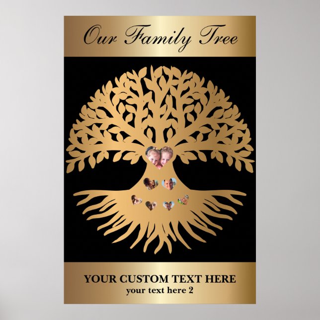 Poster Arbre de réunion familiale avec photos et coeurs (Devant)
