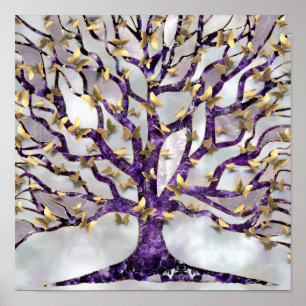 Poster Arbre de vie - Améthyste et papillons