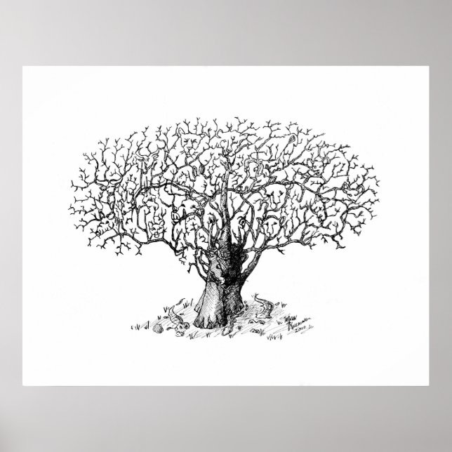 Poster Arbre de vie - animaux (Devant)