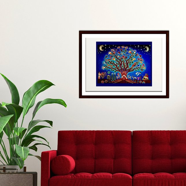 Poster Arbre De Vie Avec Oiseaux Et Fleurs Dans Le Ciel N (Créateur téléchargé)