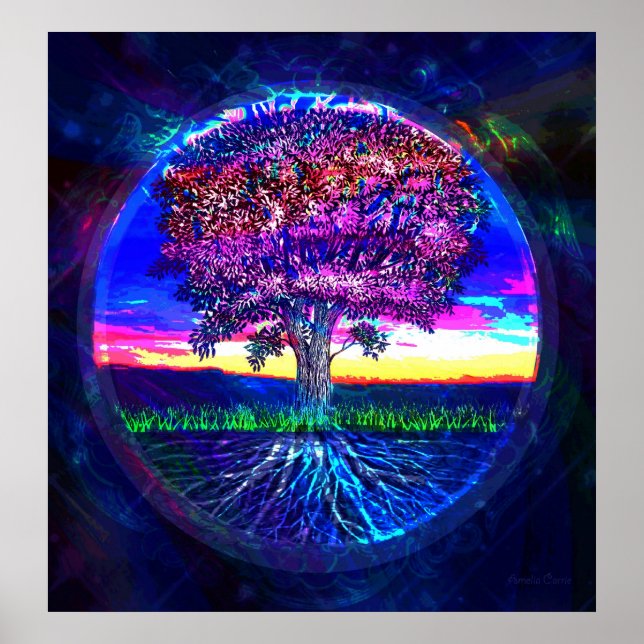 Poster Arbre de vie bleu foncé (Devant)