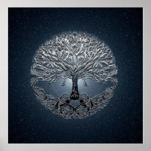 Poster Arbre de vie Ciel bleu nuit paisible