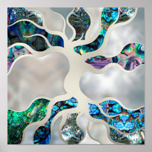Poster Arbre de vie - Coquille d'abalone et Perle