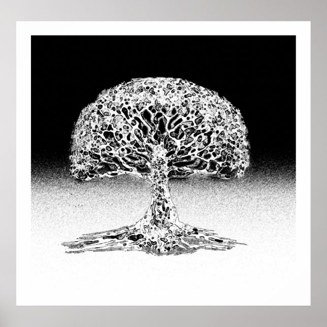 Poster Arbre de vie Corail Reef noir et blanc (Devant)