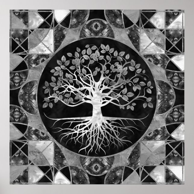 Poster Arbre de vie - Echelle grise Pierre grise (Devant)