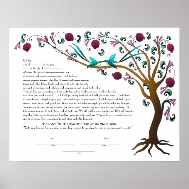 Poster Arbre de vie ketubah avec une citation hébraïque - (Devant)