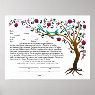 Poster Arbre de vie Ketubah & Vows dans les tons bijoux (