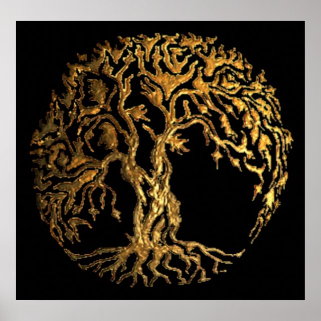 Poster Arbre de vie Mehndi (Or) (Devant)