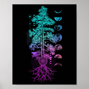 Poster Arbre de Vie Phases de la Lune Yoga Cadeau Chakra 