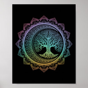 Poster Arbre de Vie Phases de Lune Croissante Mandala Flo
