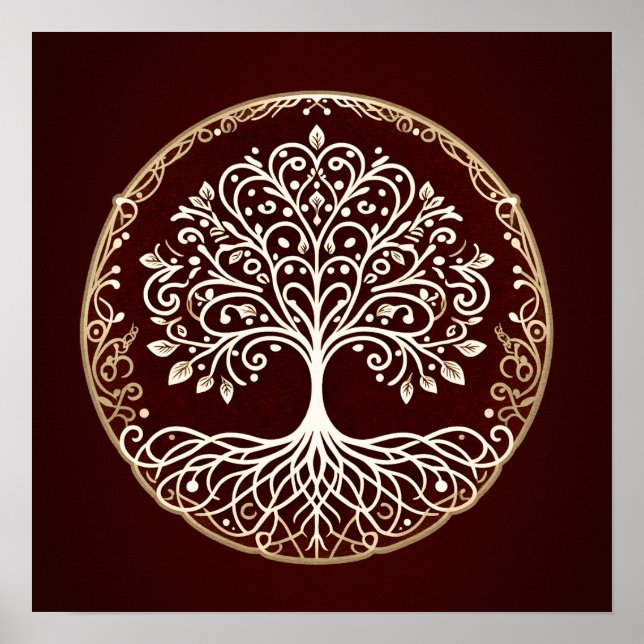 Poster Arbre de vie Rustique rouge foncé celtique (Devant)
