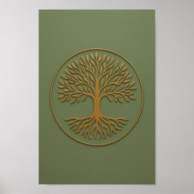 Poster Arbre de vie Sage et cuivre (Devant)