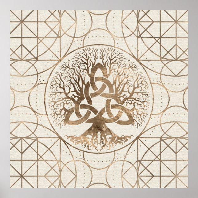 Poster Arbre de vie - Yggdrasil avec l'or Triquetra Paste (Devant)