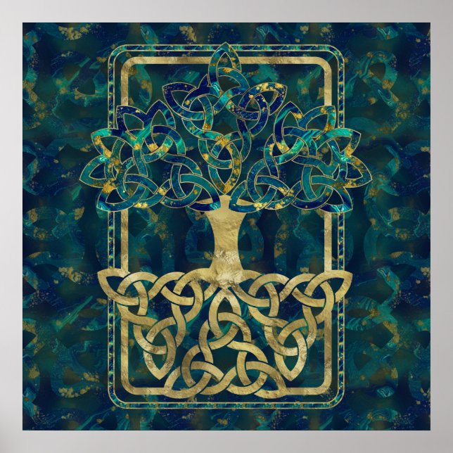 Poster Arbre de vie - Yggdrasil avec symboles Triquetra (Devant)