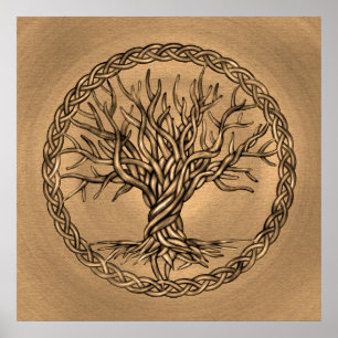 Poster Arbre de vie -Yggdrasil -Sepia Canvas