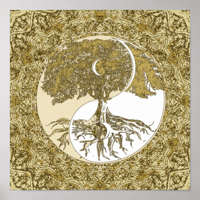 Poster Arbre de vie Yin Yang Gold Mandala (Devant)
