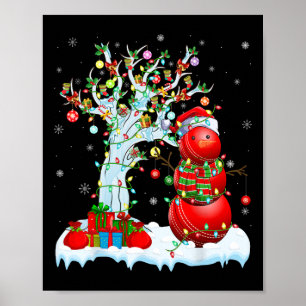 Poster Arbre d'éclairage de Noël Bonhomme de neige drôle 