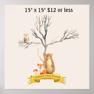 Poster Arbre d'empreintes digitales Baby Shower Animaux d