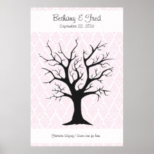 Poster Arbre d'empreintes digitales C avec Damask Pink1 -