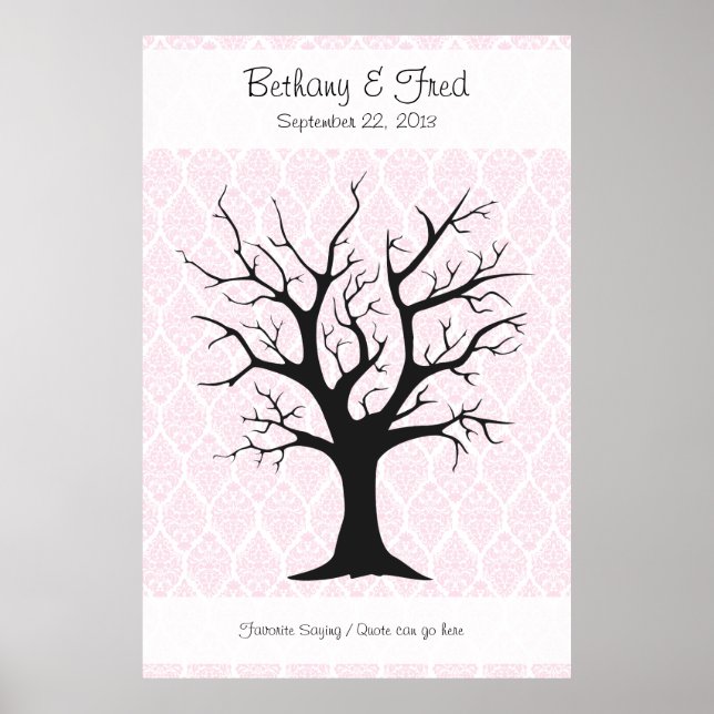 Poster Arbre d'empreintes digitales C avec Damask Pink1 - (Devant)
