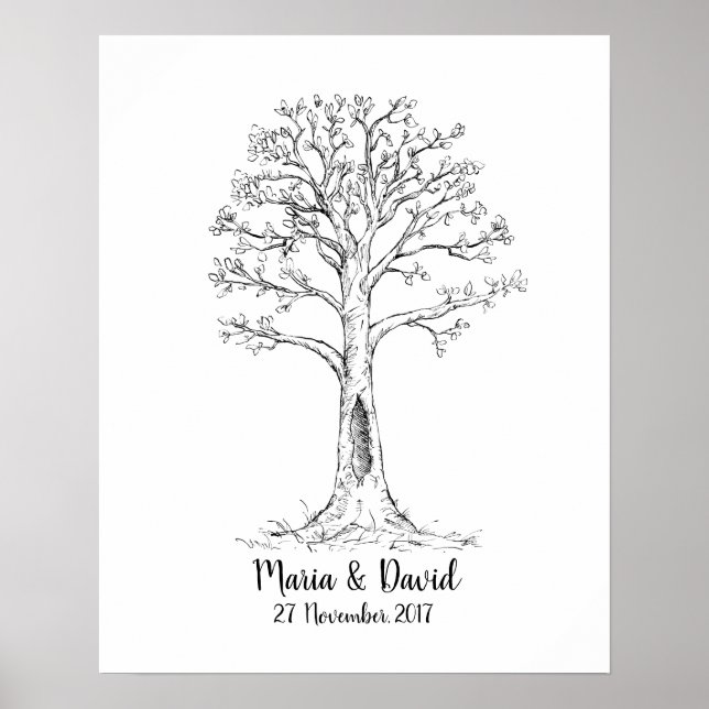 Poster Arbre d'empreintes digitales, Livre d'invités, Arb (Devant)