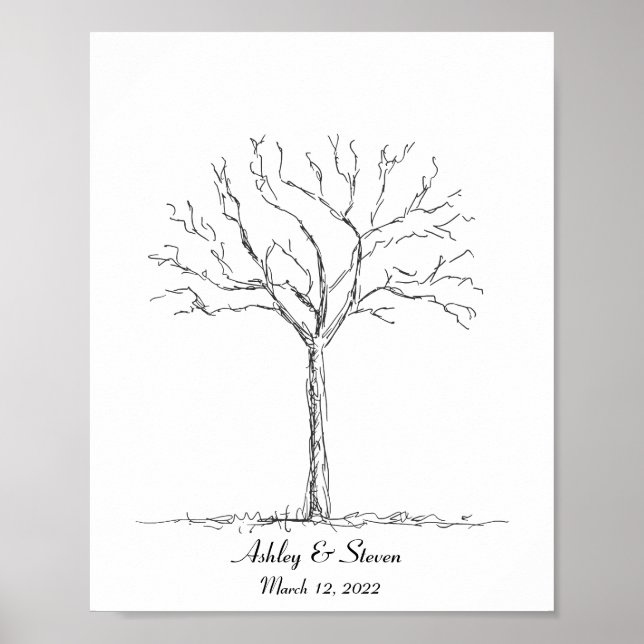 Poster Arbre d'empreintes digitales mariage (Devant)