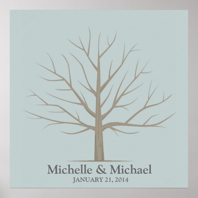 Poster Arbre d'empreintes digitales mariage - Bleu Carré (Devant)