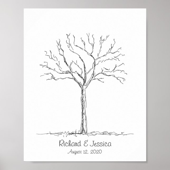 Poster Arbre d'empreintes digitales mariage, Livre d'invi (Devant)