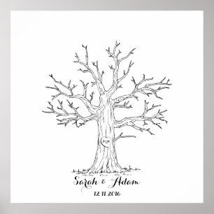 Poster Arbre d'empreintes digitales mariage - un grand li