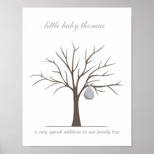 Poster Arbre d'empreintes digitales pour bébé - gris