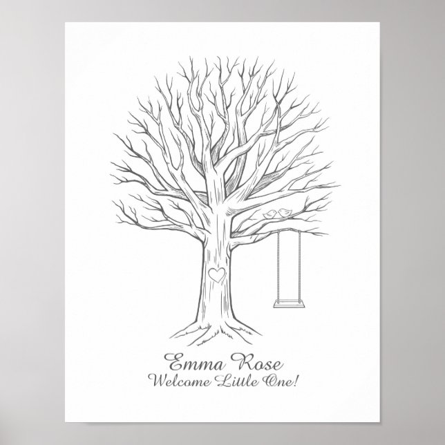 Poster Arbre d'empreintes digitales pour la fête de bébé  (Devant)
