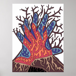 Poster Arbre d'hiver Abstrait plein de feu et d'eau