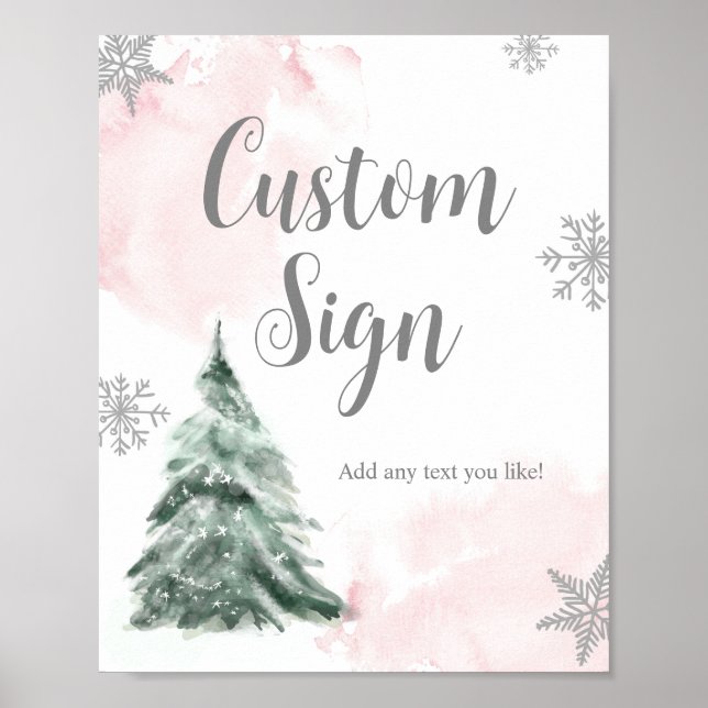 Poster Arbre d'hiver Aquarelle rose Argent signe douche (Devant)
