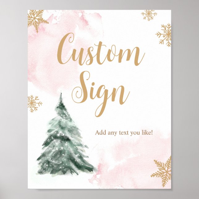 Poster Arbre d'hiver Aquarelle rose or signe douche (Devant)
