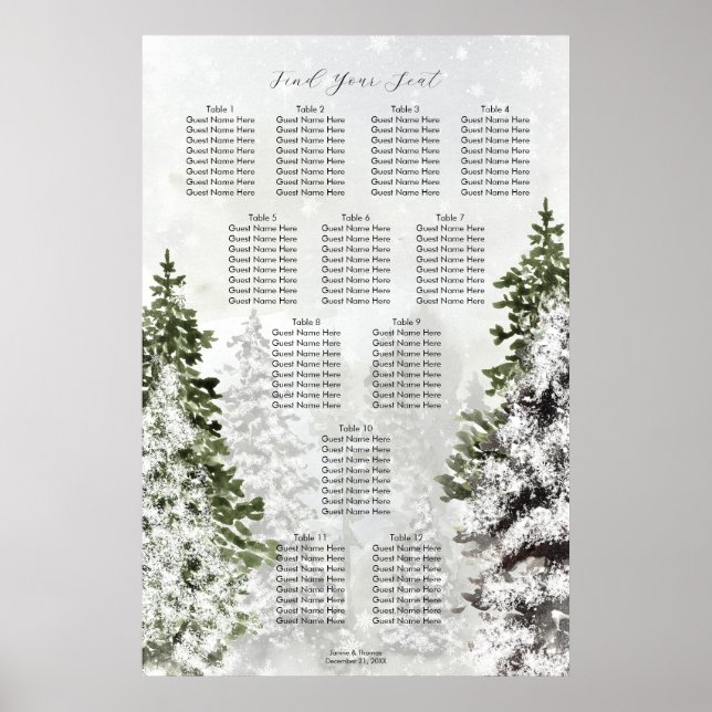 Poster arbre d'hiver rustique neige carte mariage (Devant)